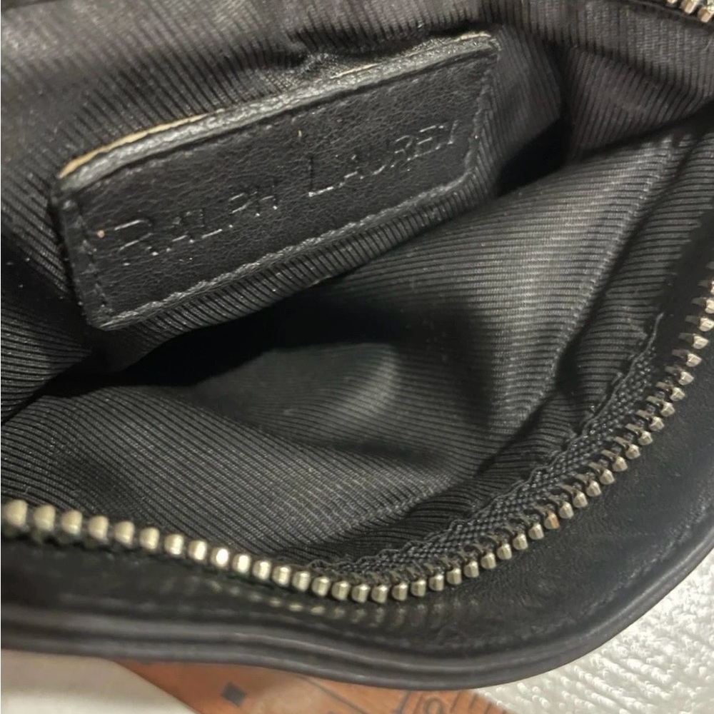 Vintage Ralph Lauren Black Leather Crossbody Shoulder Bag Y2K Silver Logo - Picture 6 of 14